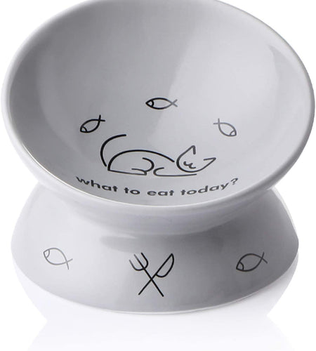 Sweejar Ceramic Raised Cat Bowls, Slanted Cat Dish Food or Water Bowls, Elevated Porcelain Pet Feeder Bowl Protect Cat'S Spine, Stress Free, Backflow Prevention (Grey)