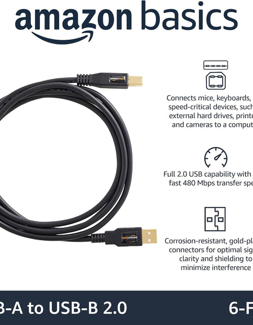 Load image into Gallery viewer, USB 2.0 Printer Cable - A-Male to B-Male Cord - 6 Feet (1.8 Meters), Black
