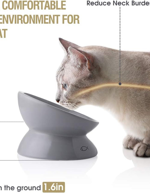 Load image into Gallery viewer, Sweejar Ceramic Raised Cat Bowls, Slanted Cat Dish Food or Water Bowls, Elevated Porcelain Pet Feeder Bowl Protect Cat'S Spine, Stress Free, Backflow Prevention (Grey)
