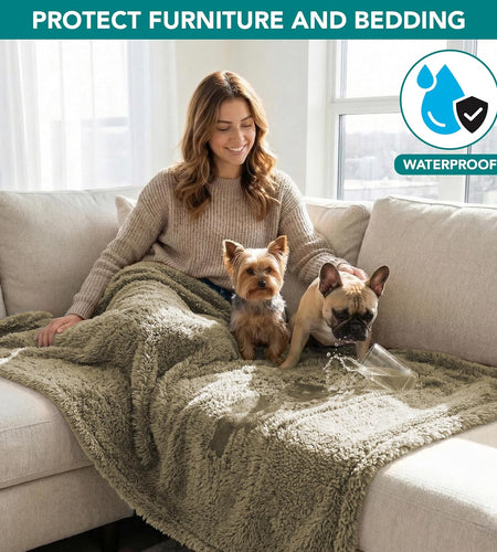 Fluffy Waterproof Dog Blanket Fleece | Soft Warm Pet Fleece Throw for Large Dogs and Cats | Fuzzy Plush Sherpa Throw Furniture Protector Sofa Couch Bed