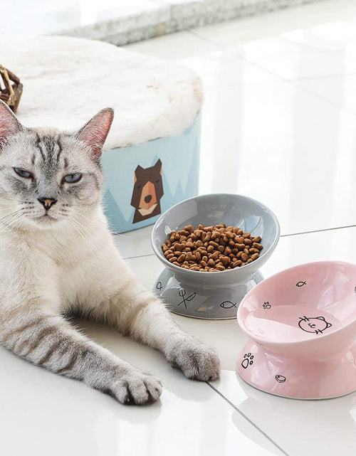 Load image into Gallery viewer, Sweejar Ceramic Raised Cat Bowls, Slanted Cat Dish Food or Water Bowls, Elevated Porcelain Pet Feeder Bowl Protect Cat'S Spine, Stress Free, Backflow Prevention (Grey)
