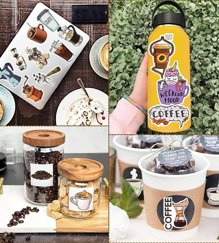Coffee Stickers for Water Bottles Adults Coffee Stickers for Laptop Coffee Cup Stickers for Scrapbooking Coffee Vinyl Waterproof Stickers 50 Packs