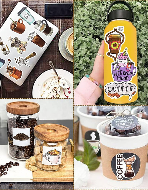 Load image into Gallery viewer, Coffee Stickers for Water Bottles Adults Coffee Stickers for Laptop Coffee Cup Stickers for Scrapbooking Coffee Vinyl Waterproof Stickers 50 Packs
