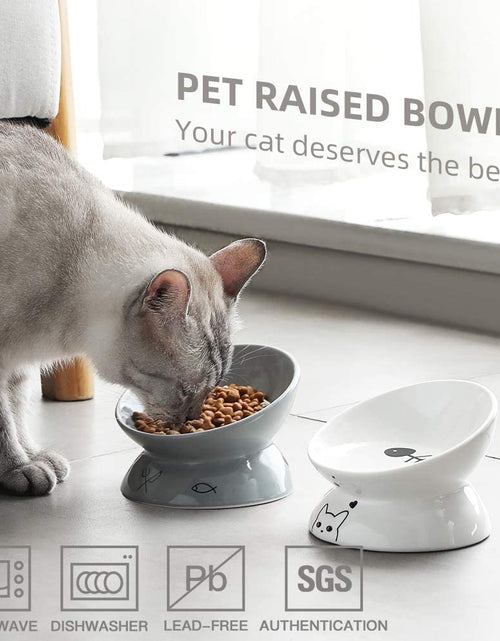 Load image into Gallery viewer, Sweejar Ceramic Raised Cat Bowls, Slanted Cat Dish Food or Water Bowls, Elevated Porcelain Pet Feeder Bowl Protect Cat'S Spine, Stress Free, Backflow Prevention (Grey)
