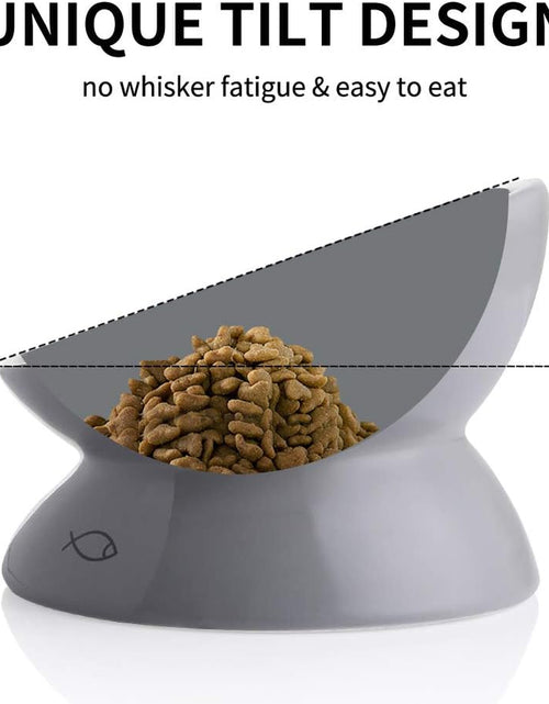 Load image into Gallery viewer, Sweejar Ceramic Raised Cat Bowls, Slanted Cat Dish Food or Water Bowls, Elevated Porcelain Pet Feeder Bowl Protect Cat'S Spine, Stress Free, Backflow Prevention (Grey)
